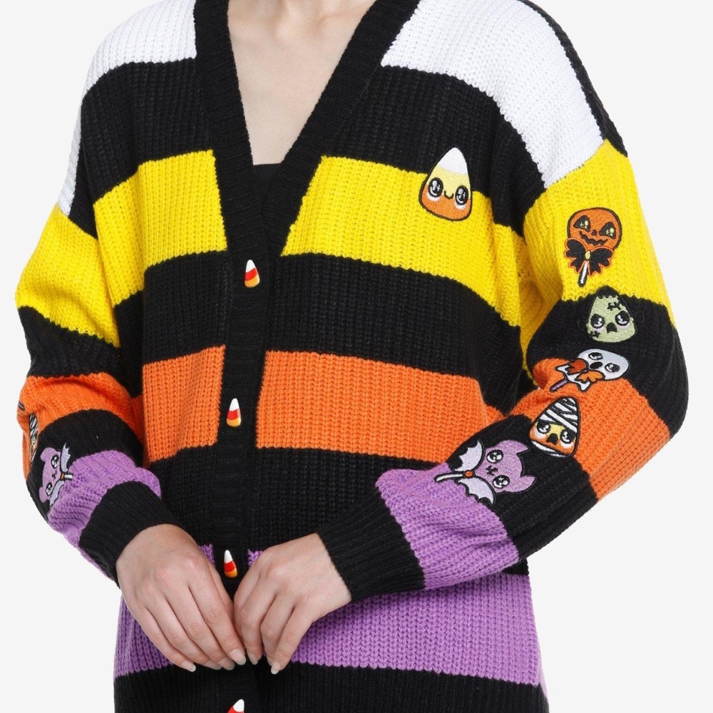 NEW Halloween Cardigan Womens XS Hot Topic Sweet Society Kawaii Candy Stripe NWT